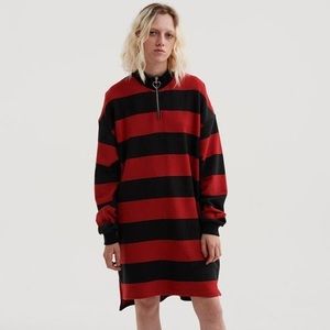 Lazy Oaf red and black striped sweatshirt dress
